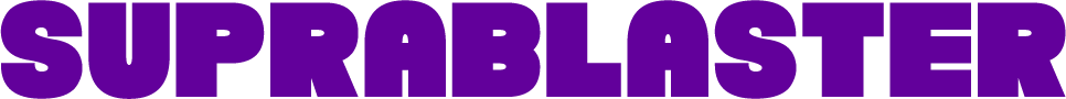 suprablaster wordmark logo in bold futuristic purple lettering